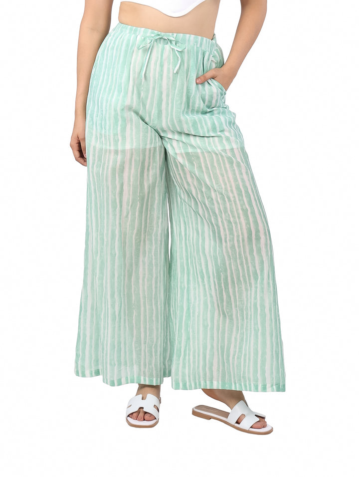 Pantalón ATOK Pata de Elefante Verde y Blanco para Mujer