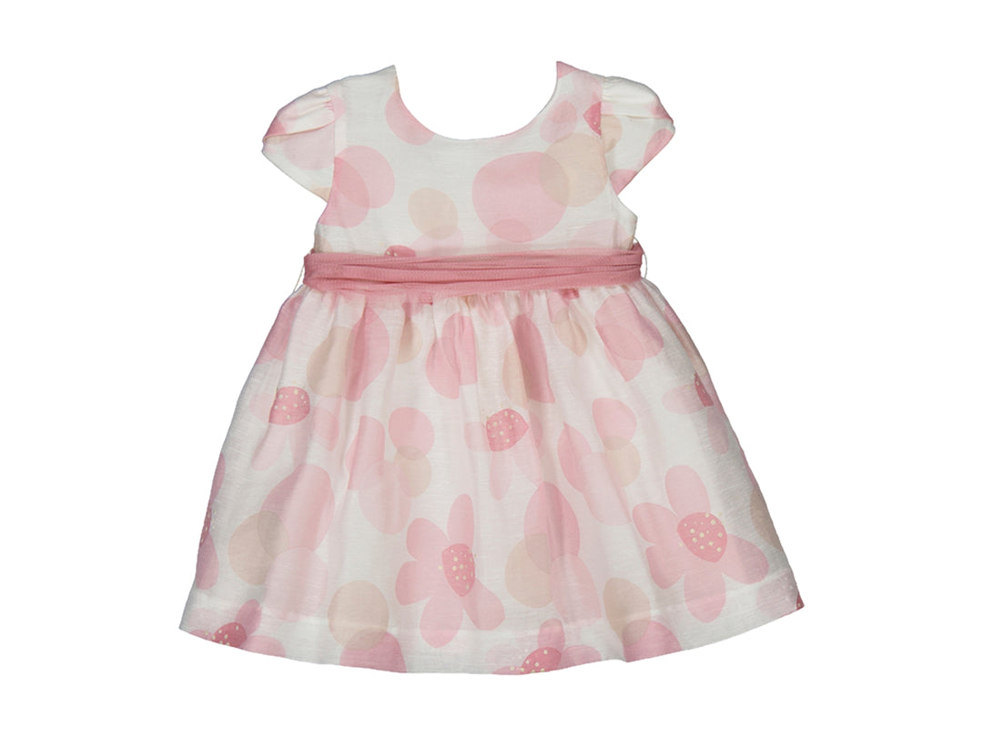 Vestido rosa y blanco con estampado floral para niña.