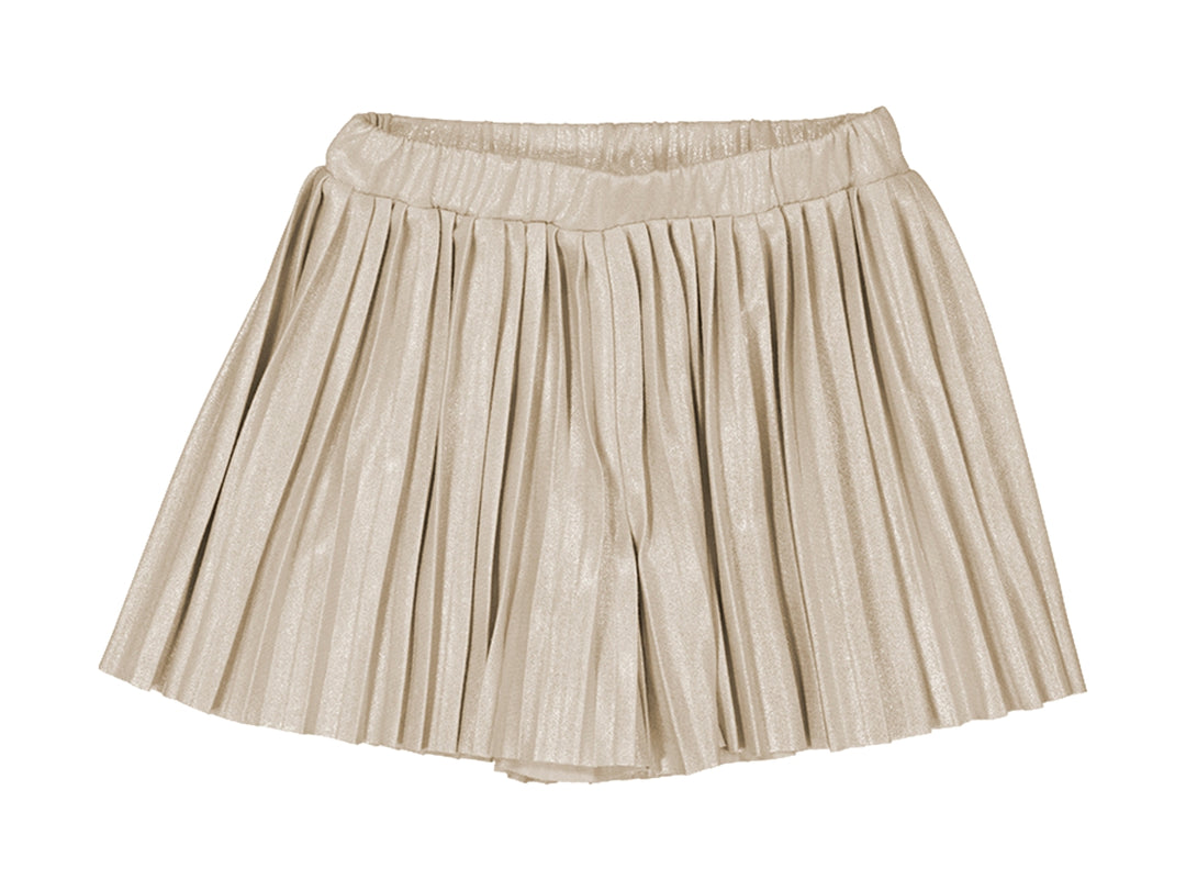 Short falda color sepia con acabado plisado y cintura elástica para niña.