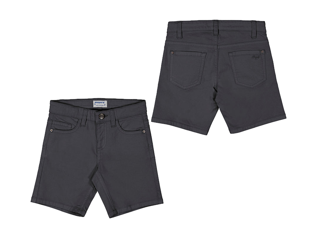 Bermudas color asfalto para niño de la marca Mayoral, vistas frontal y trasera.
