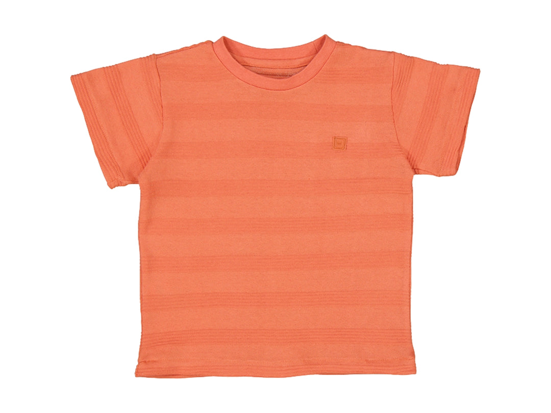 Camiseta de manga corta color durazno oscuro con sutiles rayas horizontales para Niño.