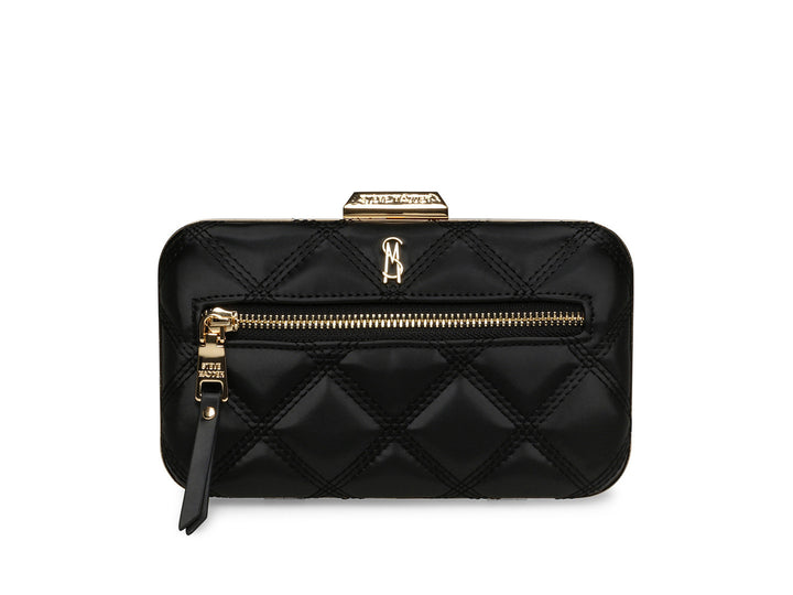 Bolso pequeño de hombro Steve Madden color negro con textura acolchada y cadena dorada.