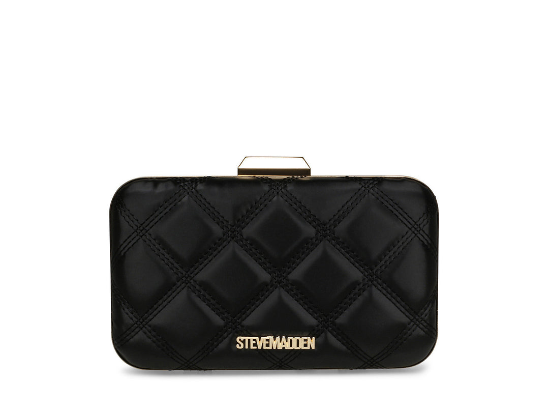 Bolso pequeño de hombro Steve Madden color negro con textura acolchada y cadena dorada.