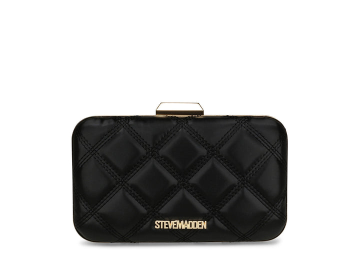 Bolso pequeño de hombro Steve Madden color negro con textura acolchada y cadena dorada.