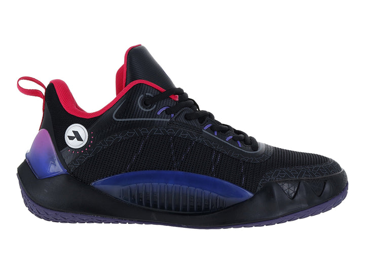 Tenis de baloncesto ATOK Performance color negro con acentos en rosa y azul.