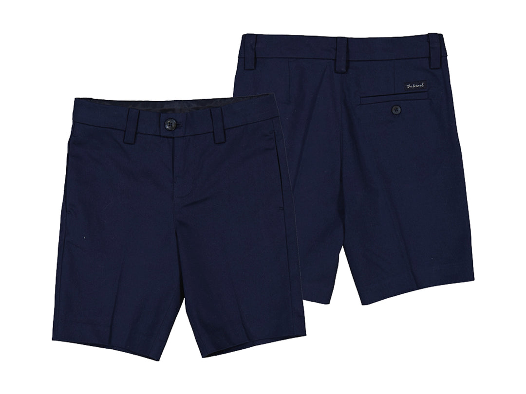 Dos bermudas color azul marino para niño, estilo slim suit.
