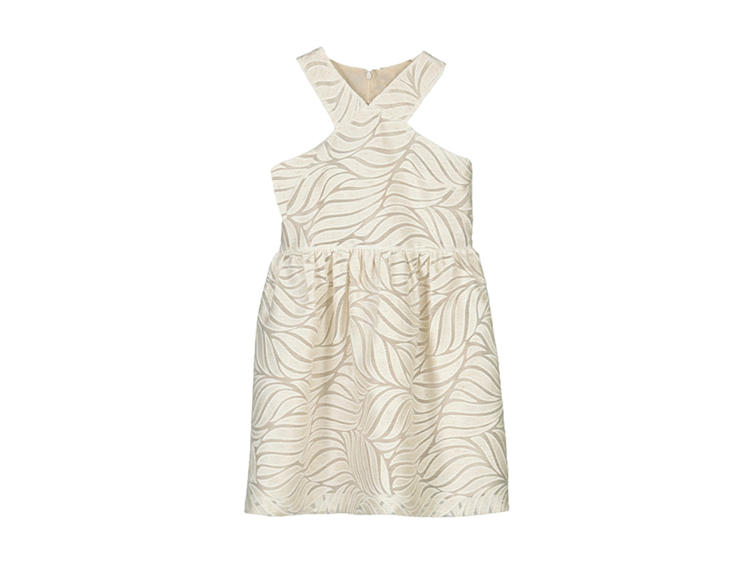 Vestido corto color beige con estampado de ondas y cuello halter para Niña.