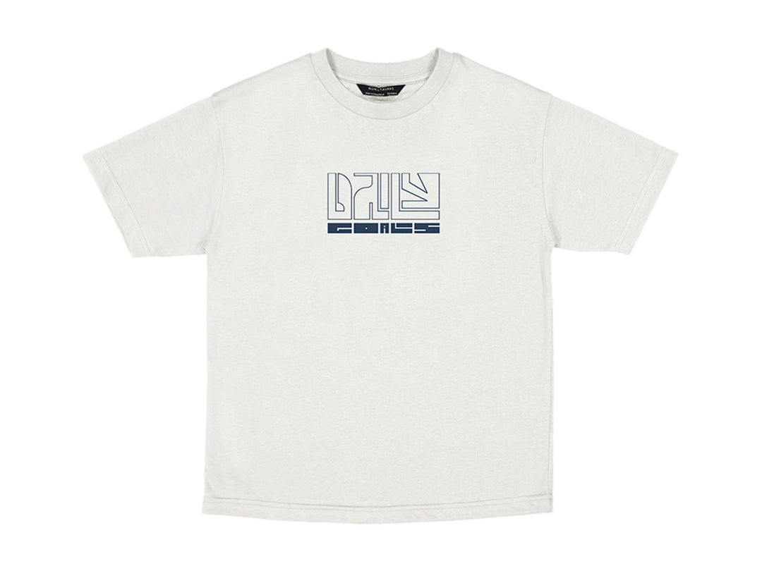 Camiseta blanca de manga corta para Niño con estampado gráfico azul en el pecho.