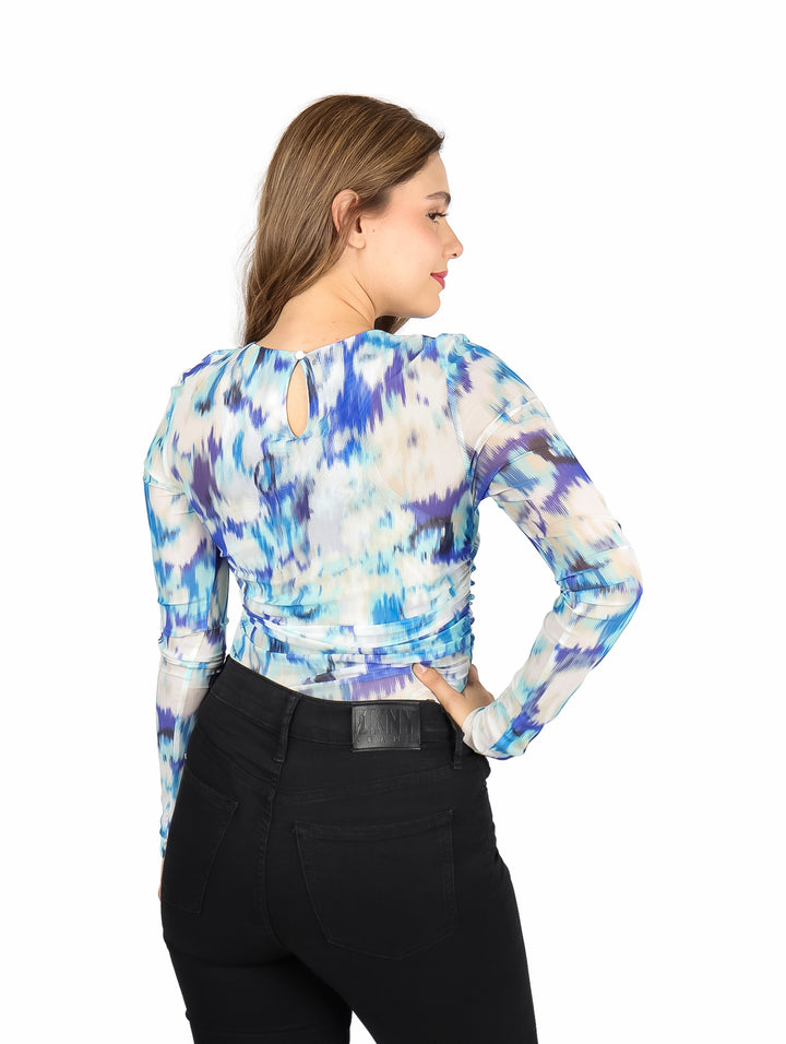 Blusa Mesh Manga Larga Roze Azul para Mujer