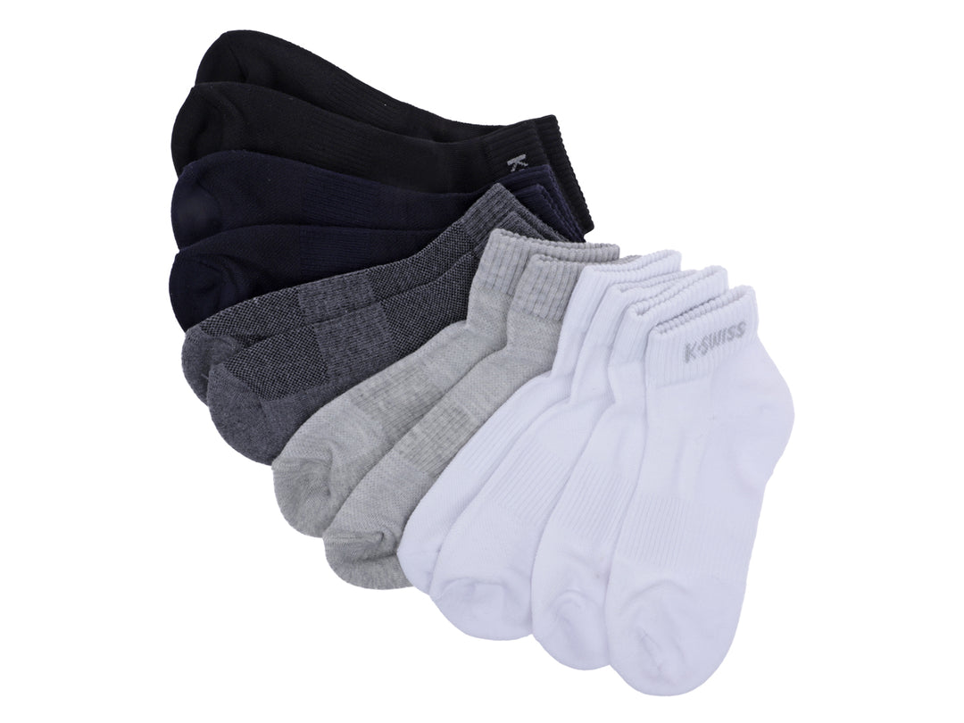 Paquete de 5 pares de calcetines para niño K-Swiss en colores blanco, gris, azul y negro.