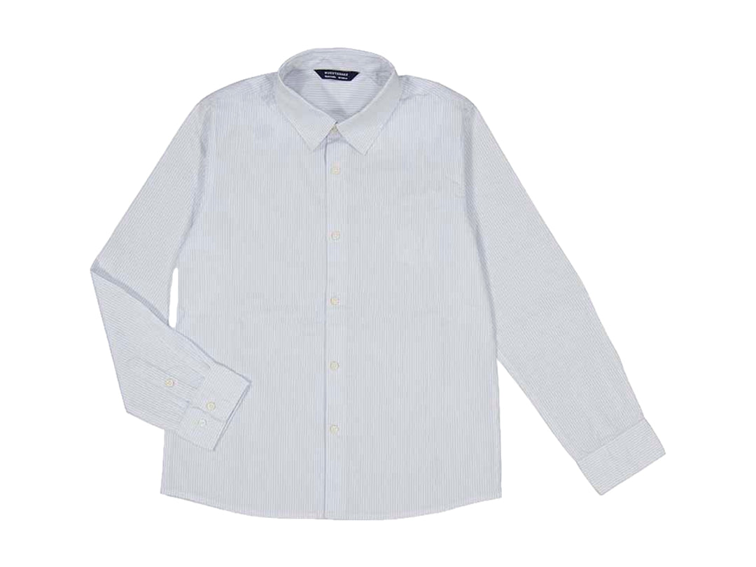 Camisa de vestir para Niño color azul cielo con rayas blancas y manga larga.