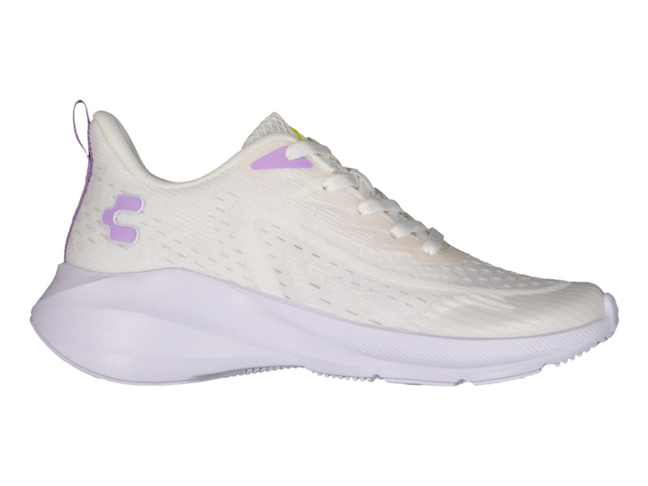 Tenis deportivos Charly en color blanco con detalles en lila, diseño ligero y moderno para deporte.