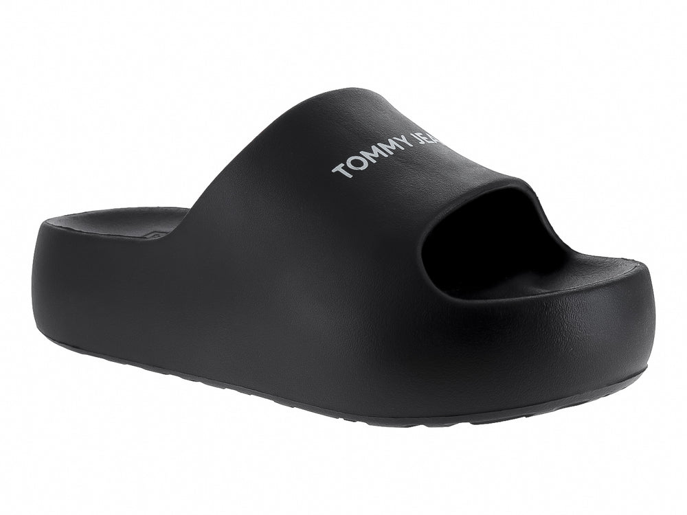 Sandalias slide de plataforma color negro marca Tommy Hilfiger para uso casual.