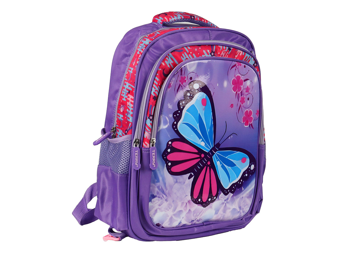 Mochila Terry Mariposa Lila Rodante para Niño