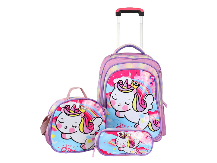 Mochila Terry Unicornio Lila Rodante para Niña