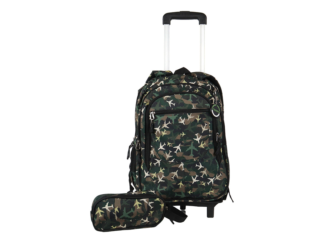 Mochila Terry Rodante Aviones Verde Militar para Nino