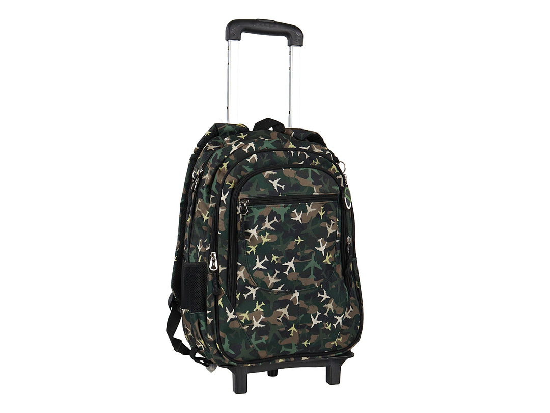 Mochila Terry Rodante Aviones Verde Militar para Nino