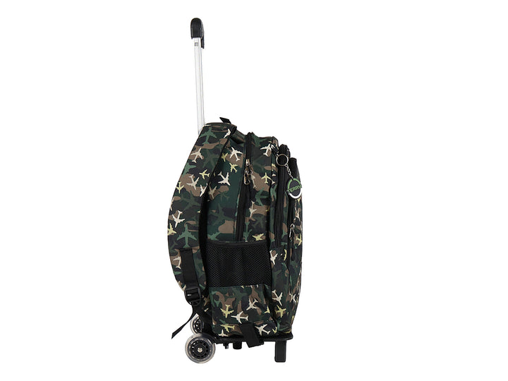Mochila Terry Rodante Aviones Verde Militar para Nino