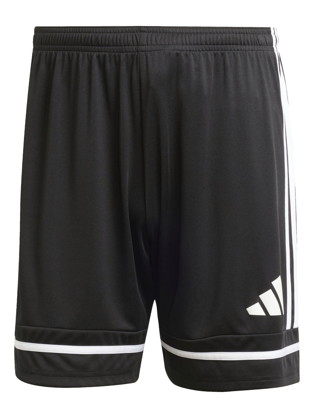 Hombre vistiendo shorts deportivos Adidas color negro con rayas blancas laterales.