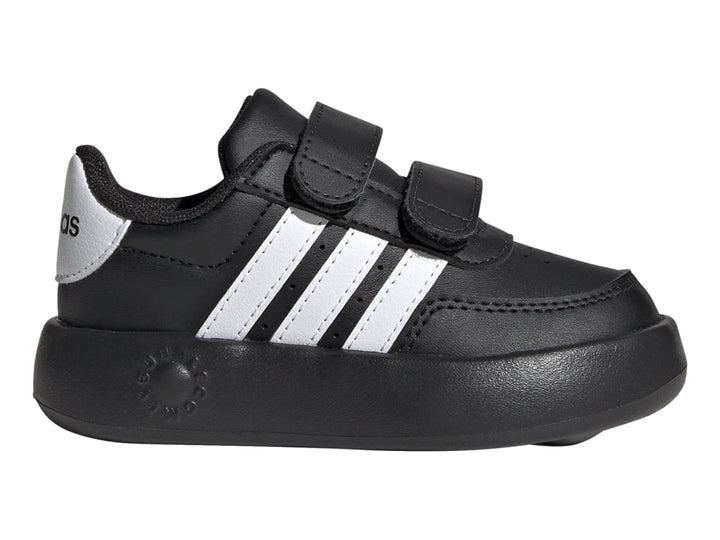 Tenis Adidas Breaknet 2.0 color negro con tres franjas blancas y cierre de velcro.