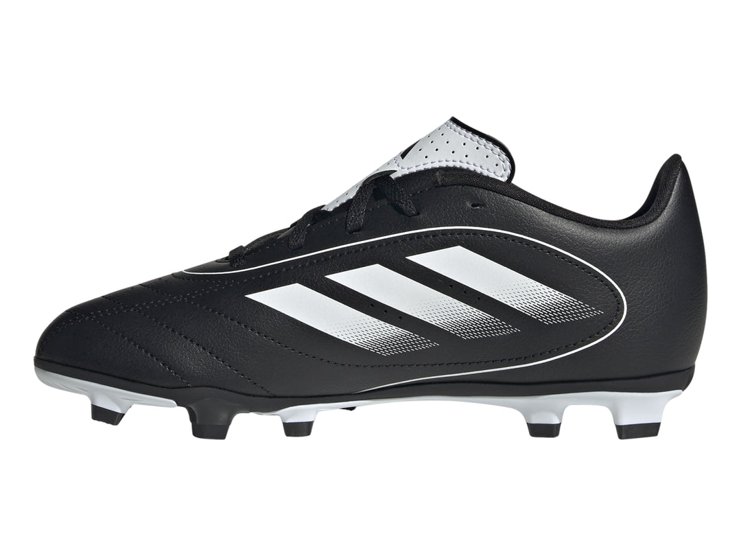 Botas de fútbol Adidas Goletto IX color negro con tres franjas blancas y tacos blancos.