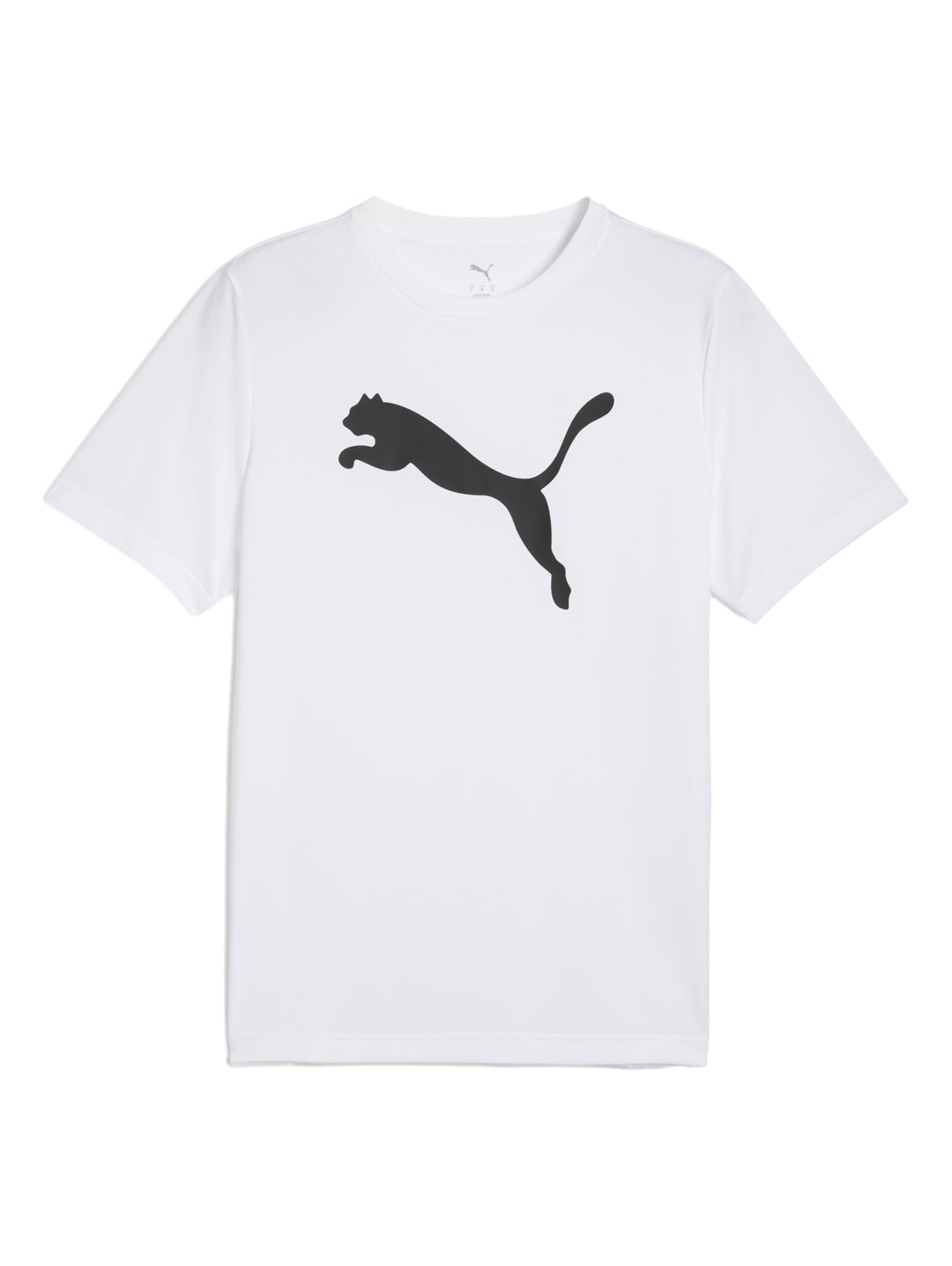 Camiseta blanca de manga corta con logotipo negro de PUMA en el pecho.