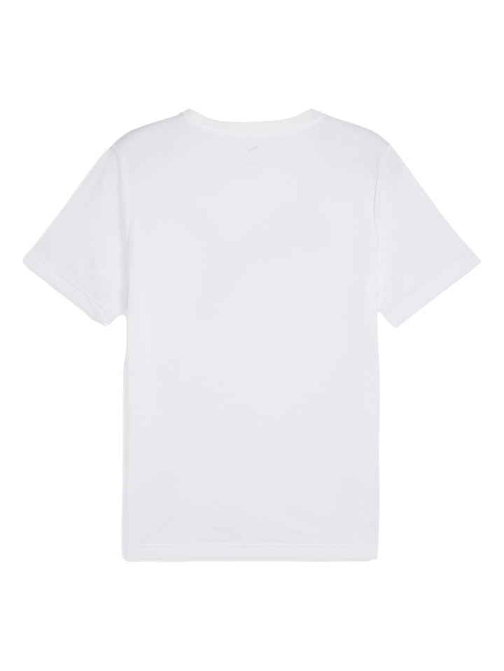Camiseta blanca de manga corta con logotipo negro de PUMA en el pecho.