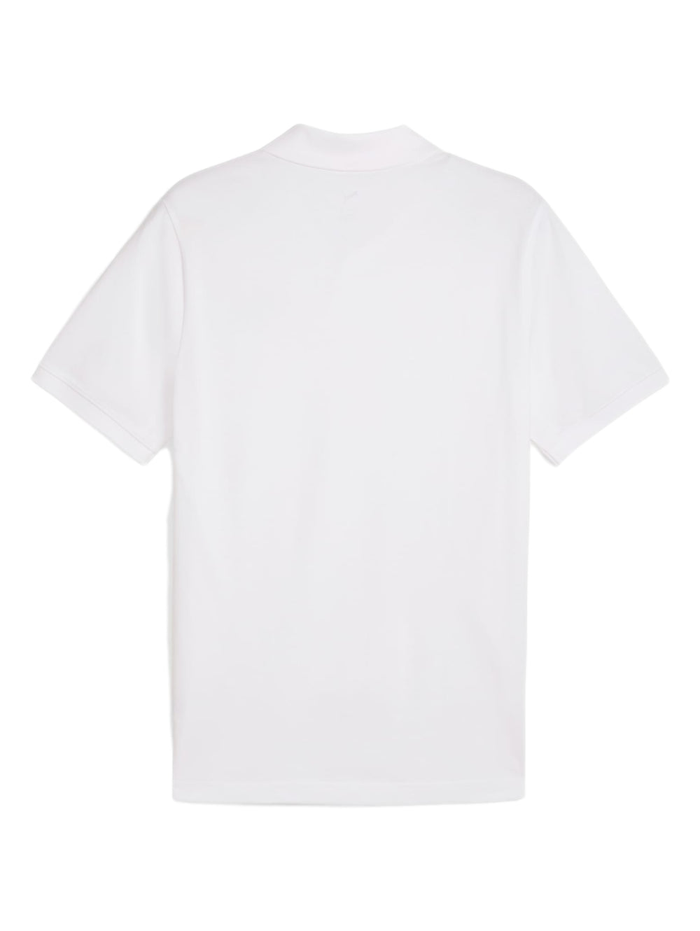 Camiseta polo PUMA de color blanco con cuello y logotipo negro en el pecho.