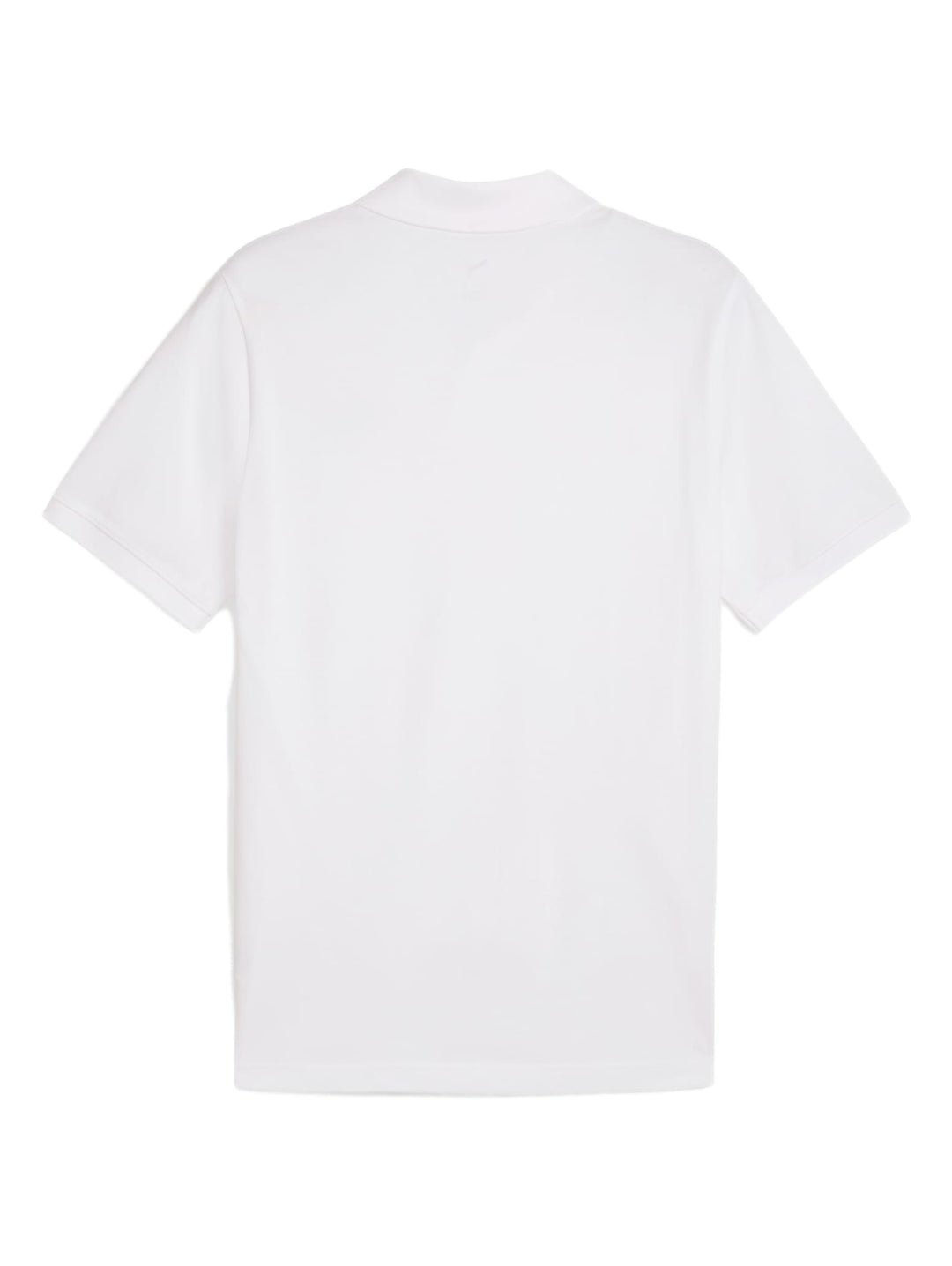 Camiseta polo PUMA de color blanco con cuello y logotipo negro en el pecho.