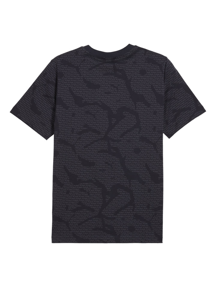 Camiseta PUMA azul marino con estampado repetitivo de logotipos en toda la prenda.