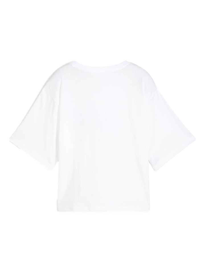 Camiseta corta blanca de PUMA con logotipo negro en el pecho.