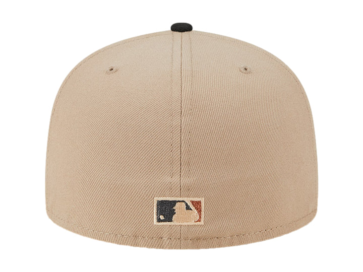 Gorra de béisbol New Era color camel con visera negra y logotipo de Los Angeles Dodgers bordado al frente.