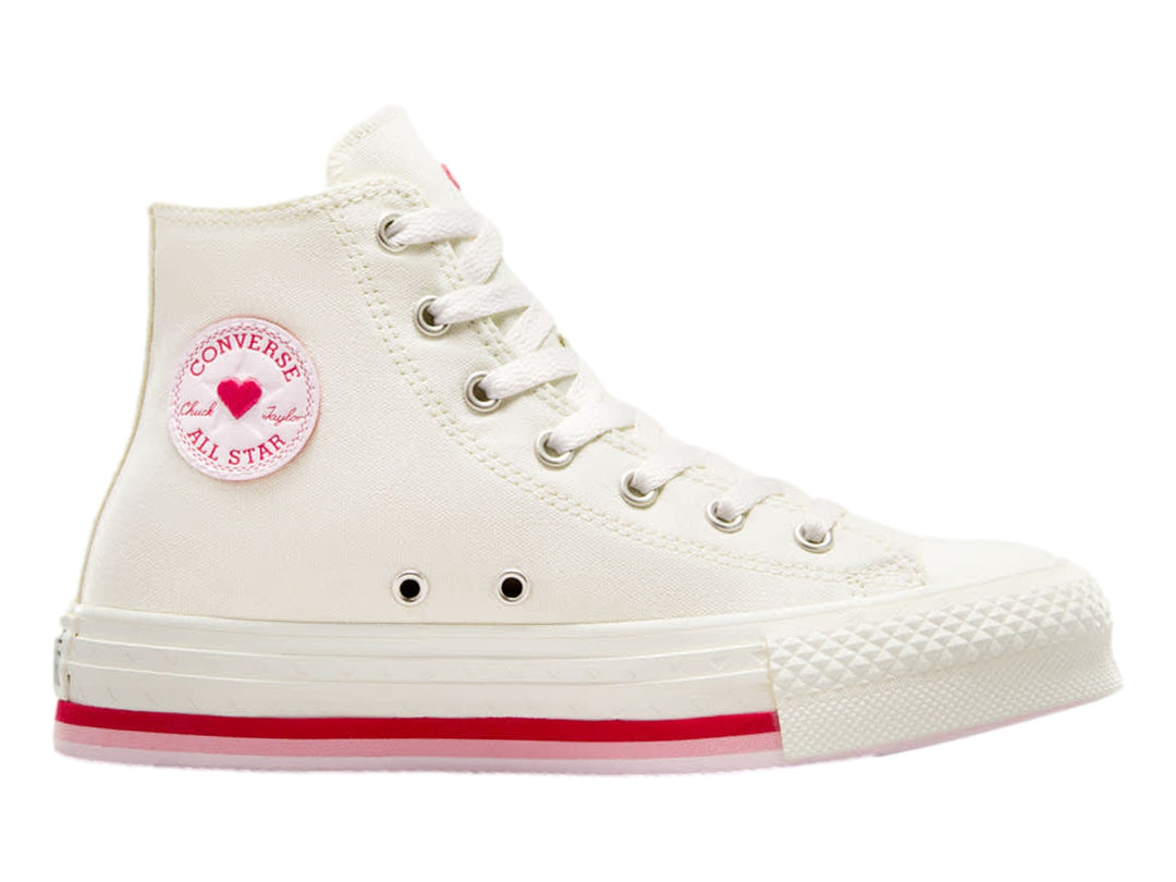 Tenis Converse Blanco Vintage y Rojo para Niña