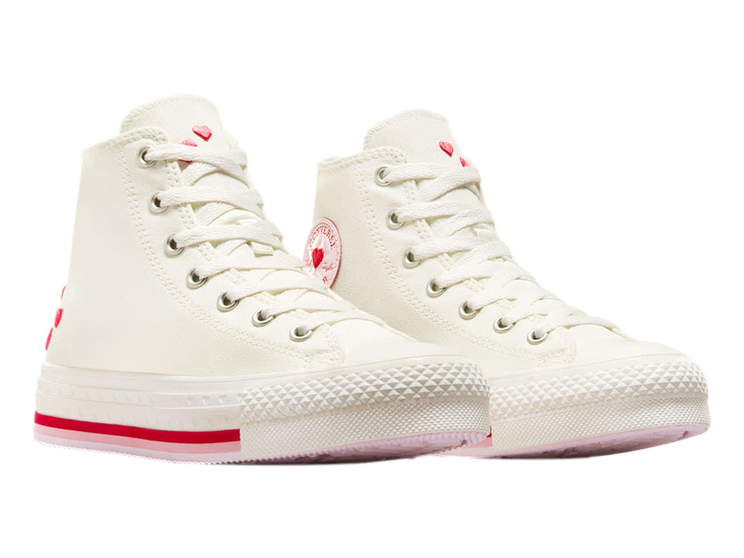 Tenis Converse Blanco Vintage y Rojo para Niña