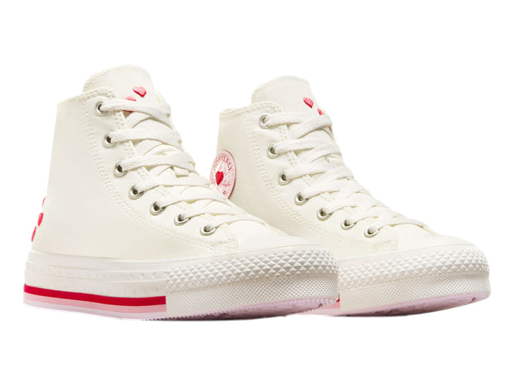 Tenis Converse Blanco Vintage y Rojo para Niña