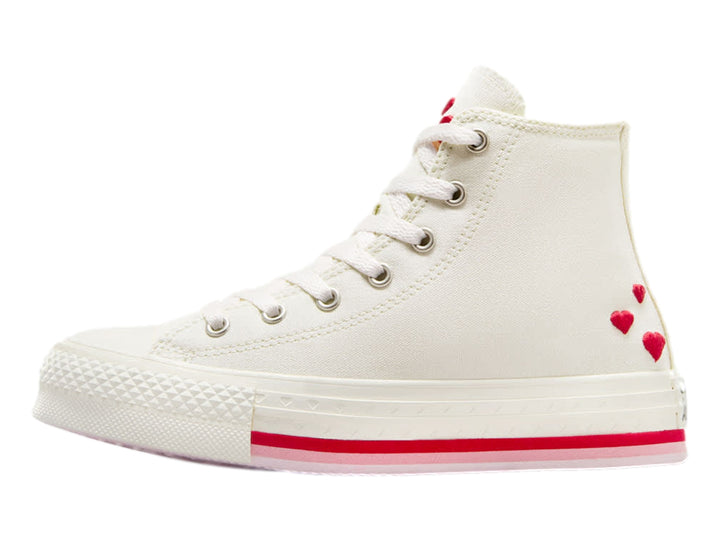 Tenis Converse Blanco Vintage y Rojo para Niña