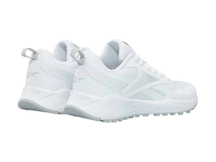 Tenis deportivos Reebok Energen Run en color blanco con suela blanca y detalles en malla.