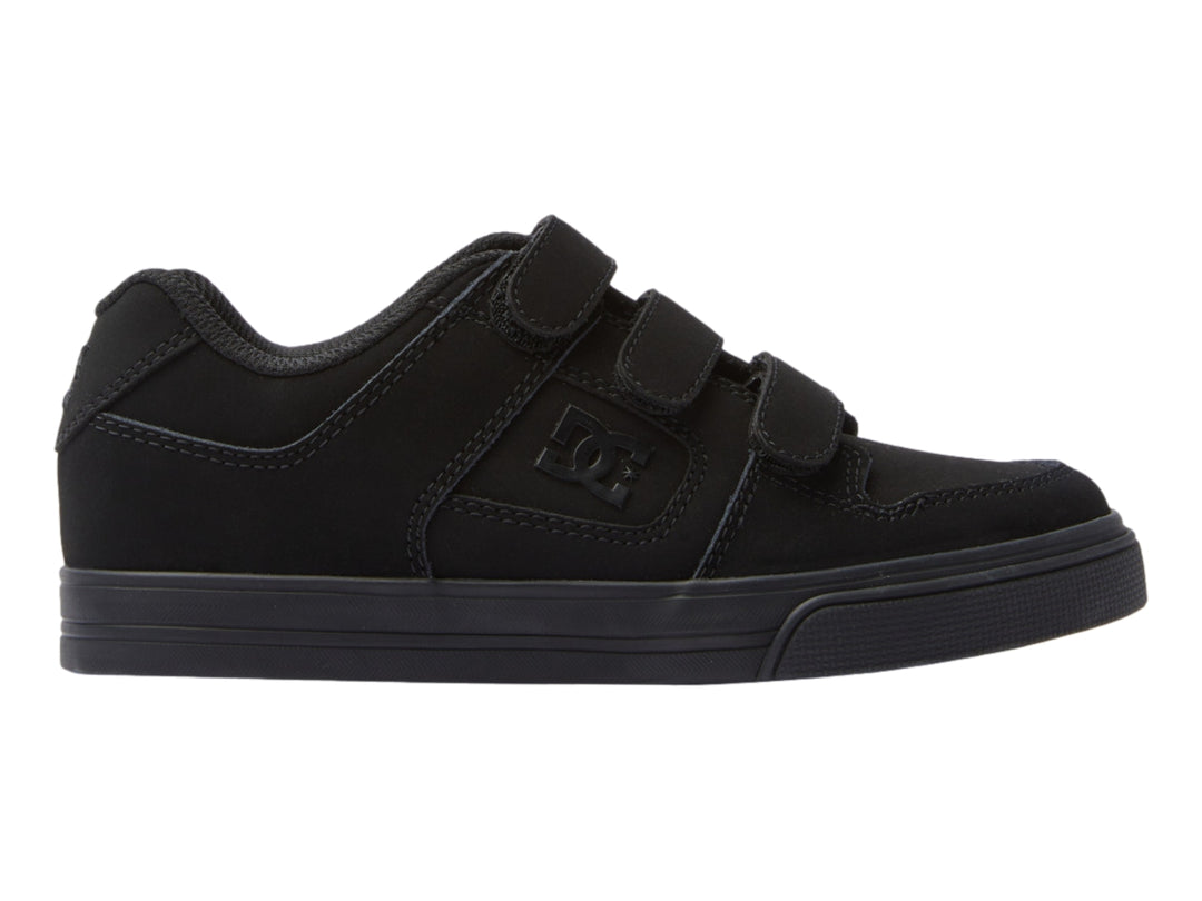 Zapato deportivo DC Shoes color negro con cierre de tres tiras de velcro.