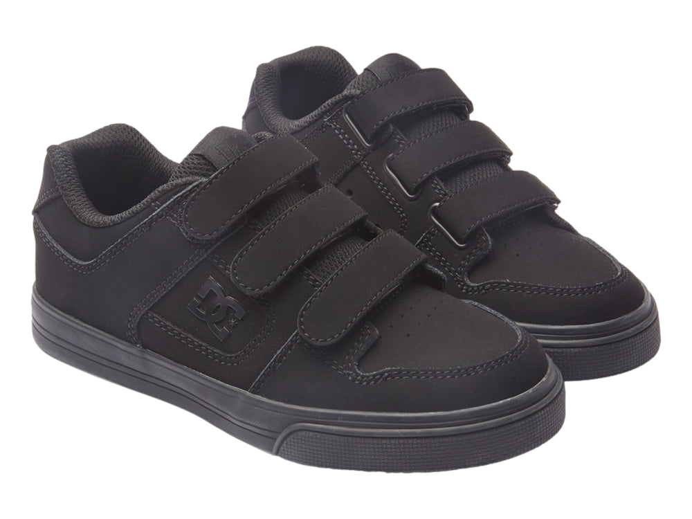 Zapato deportivo DC Shoes color negro con cierre de tres tiras de velcro.