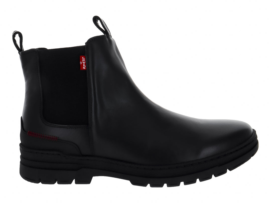Botas negras estilo Chelsea de la marca Levi's con suela dentada y acabado liso.
