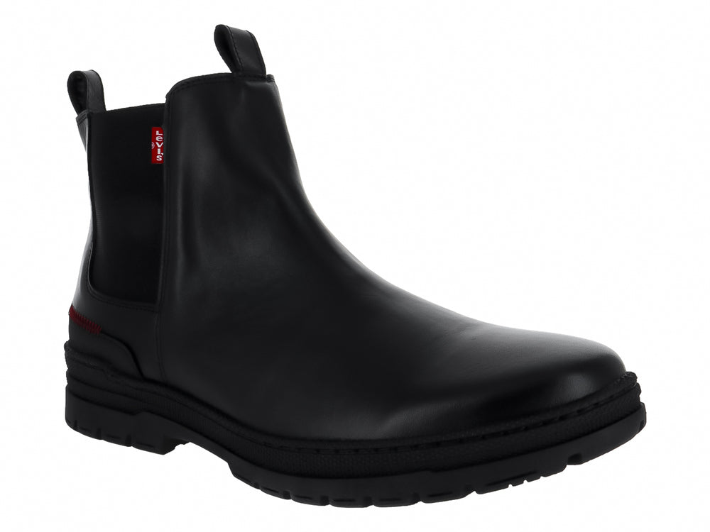Botas negras estilo Chelsea de la marca Levi's con suela dentada y acabado liso.