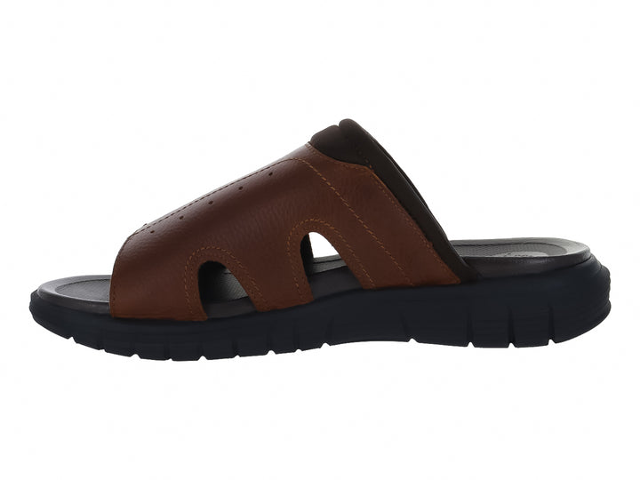 Sandalia Dockers color café con suela azul marino oscuro, diseño deslizable.