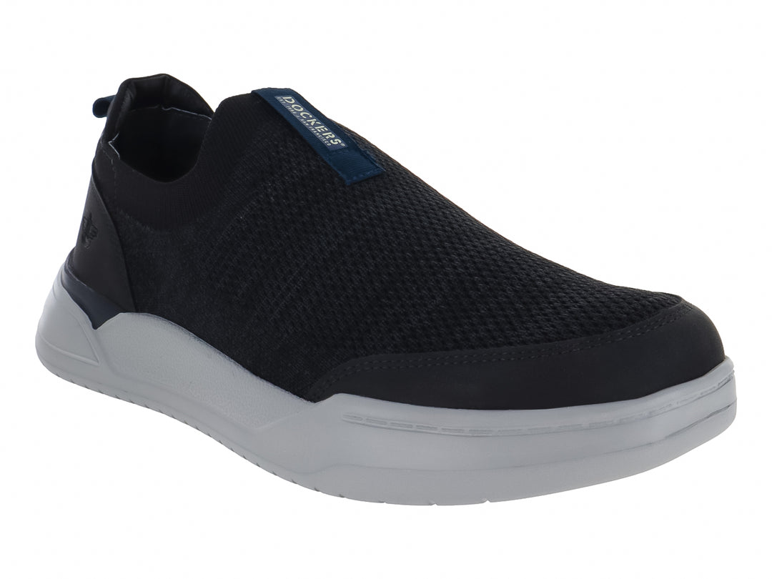 Zapato casual Dockers modelo Newport en color negro con suela gris y diseño slip-on de tela tejida.