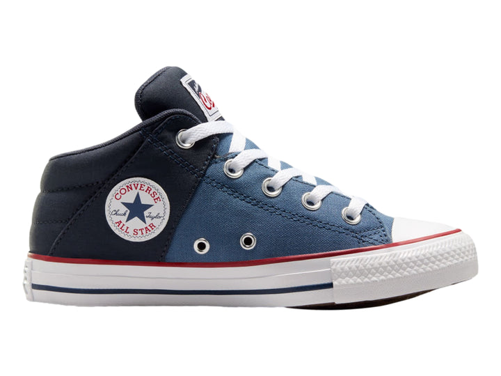 Tenis Converse de bota en color azul con suela blanca y detalles en rojo para Niño.