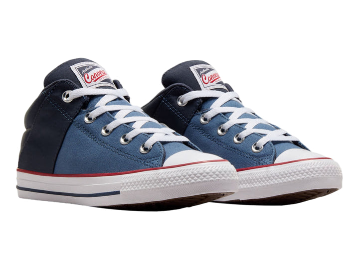 Tenis Converse de bota en color azul con suela blanca y detalles en rojo para Niño.
