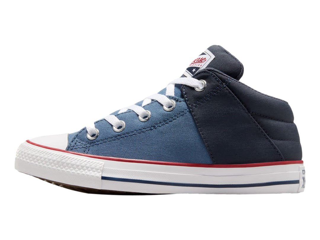 Tenis Converse de bota en color azul con suela blanca y detalles en rojo para Niño.