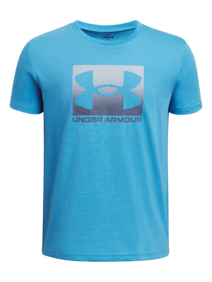 Camiseta deportiva Under Armour de color azul con logotipo gráfico en el pecho