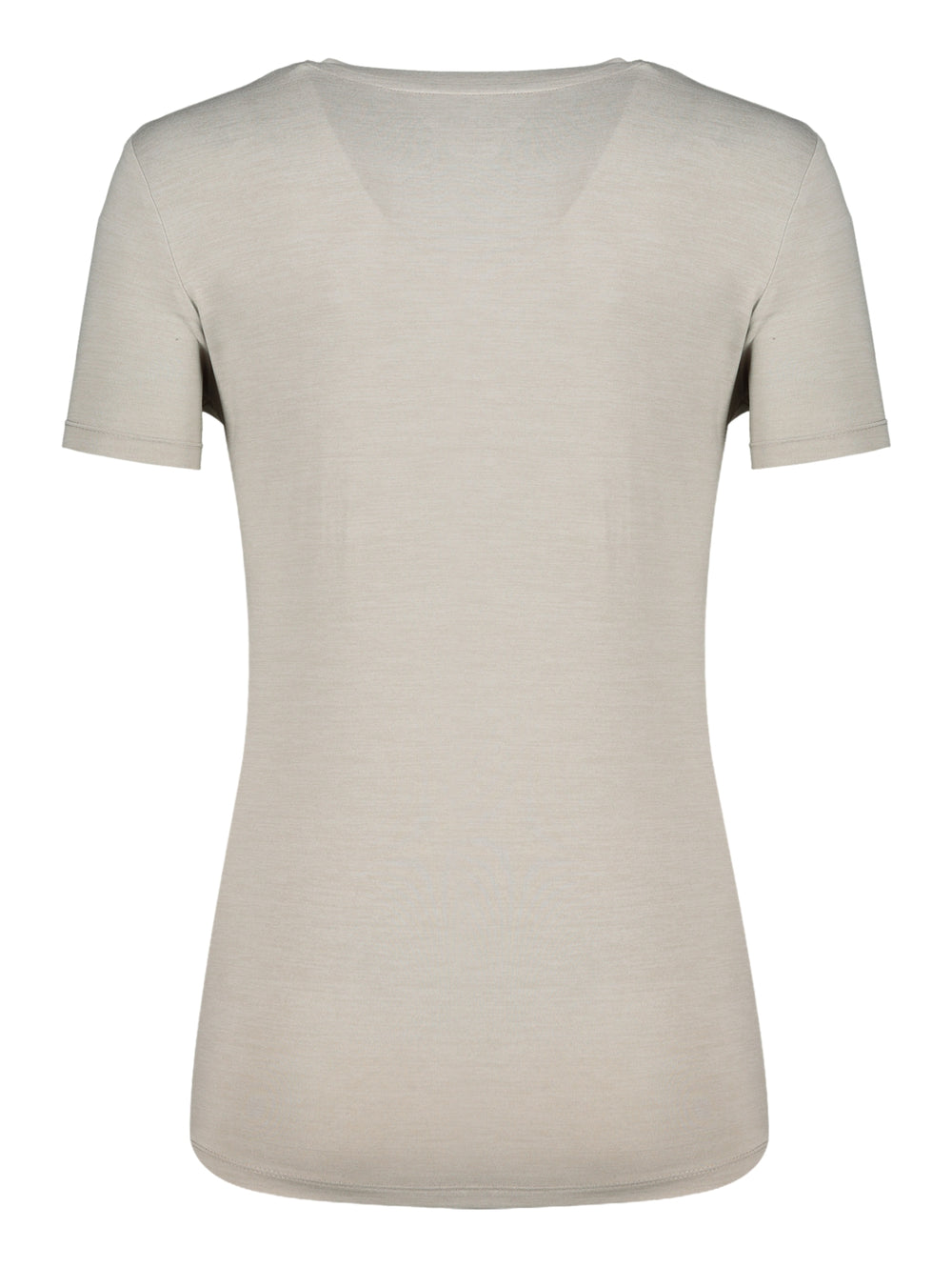Playera deportiva de manga corta y cuello redondo en color gris claro para mujer, marca Charly.