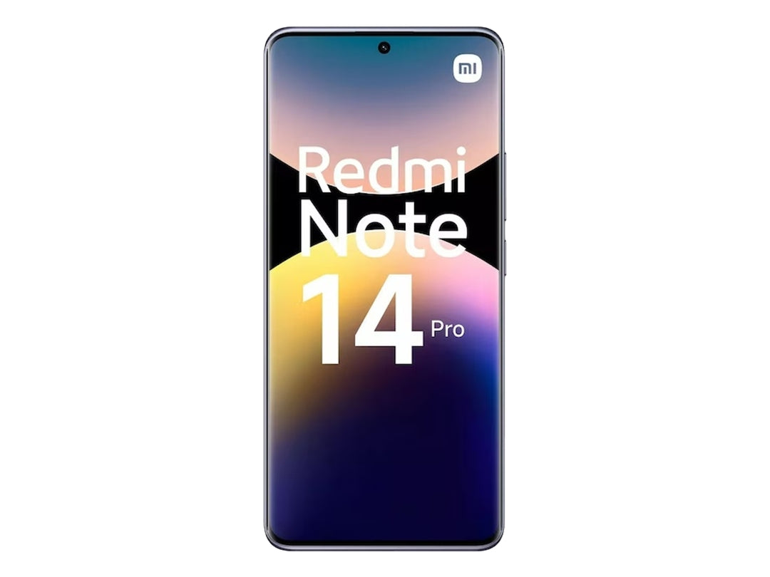 Smartphone Redmi Note 14 Pro en color Lavender Purple, vista frontal y trasera.