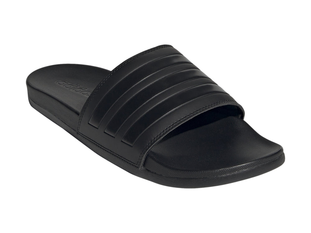 Sandalia Adidas Adilette Comfort de color negro con tres franjas en la banda superior.